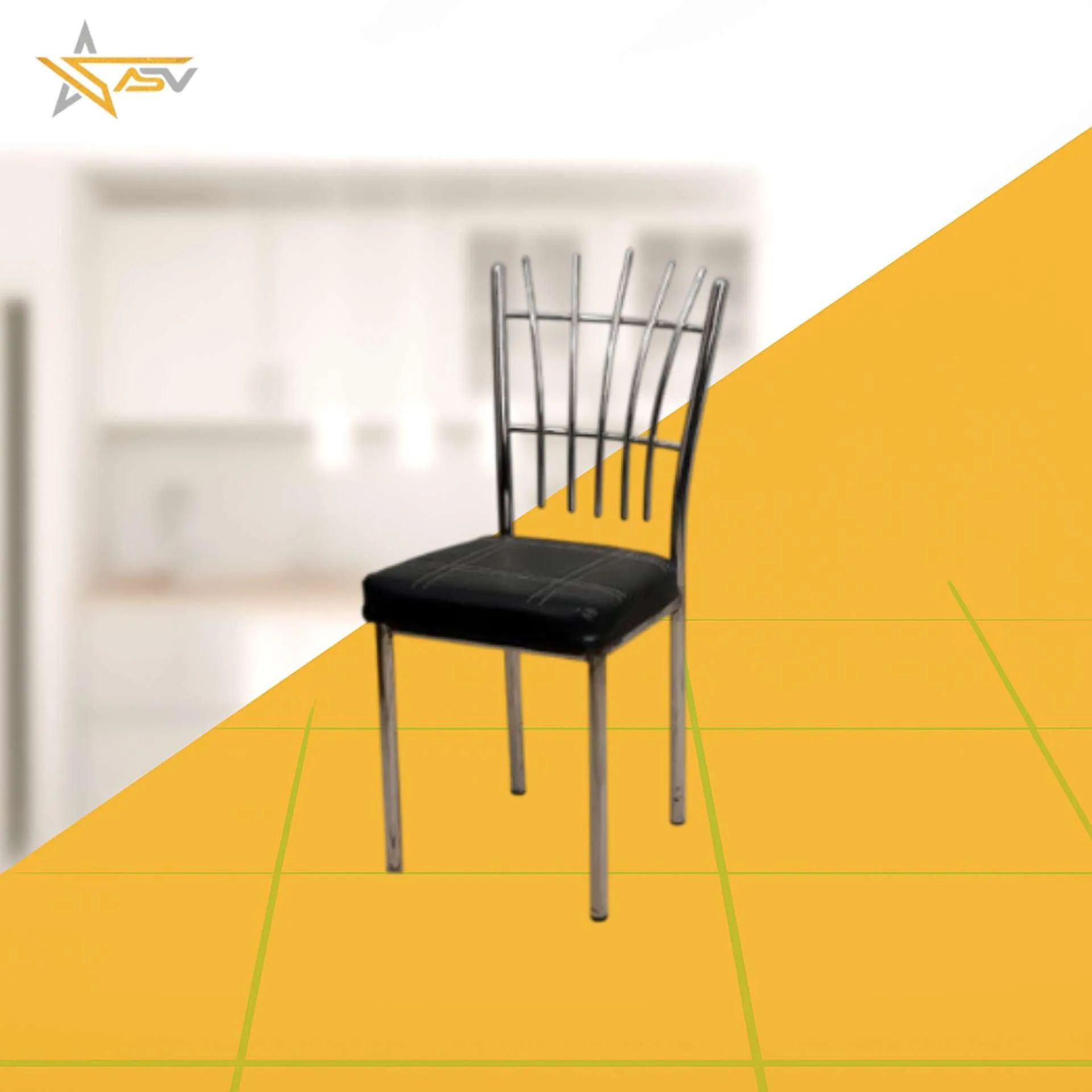 SS Fan-Back Chair with Black Cushion