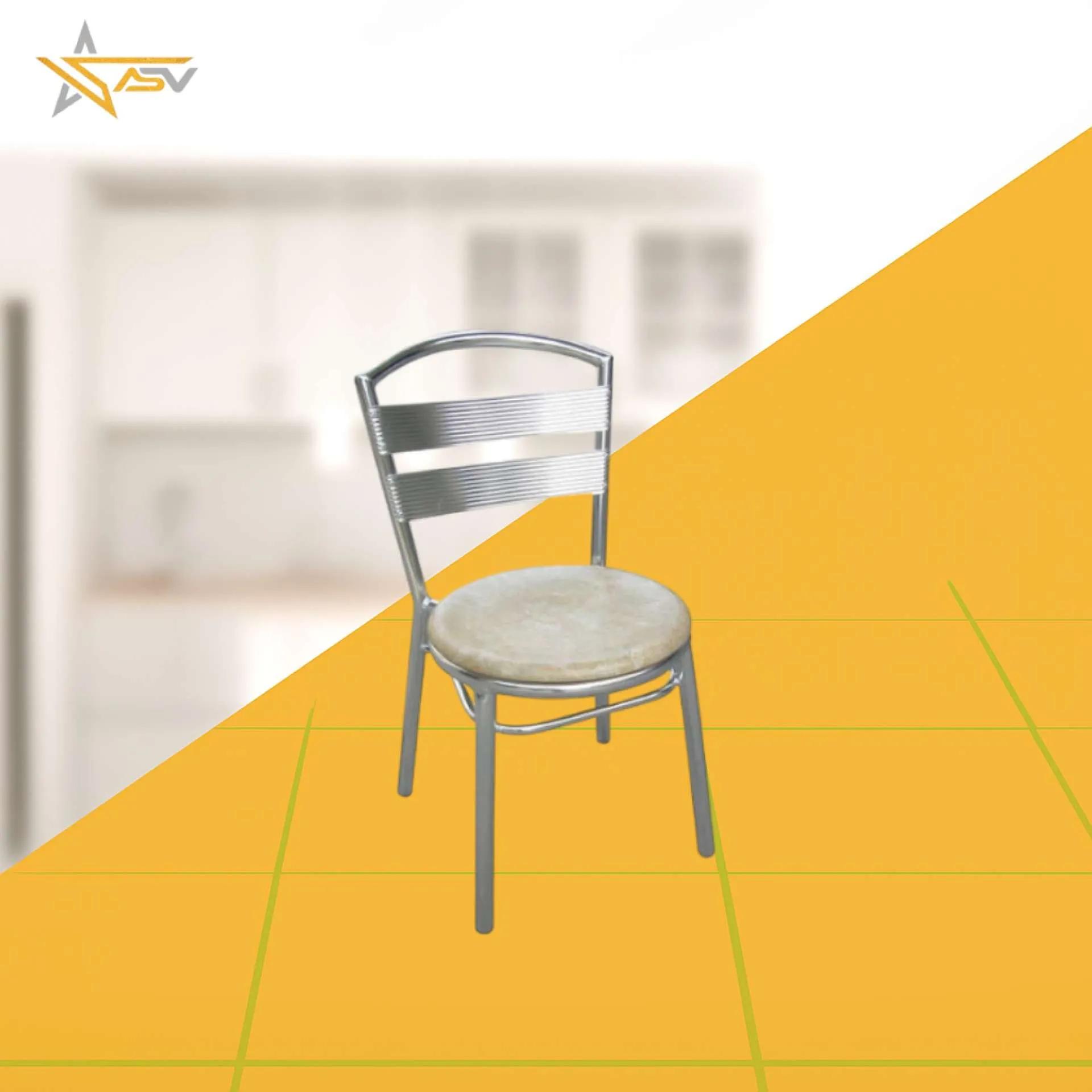 SS Slatted Back Chair with Light Round Cushion