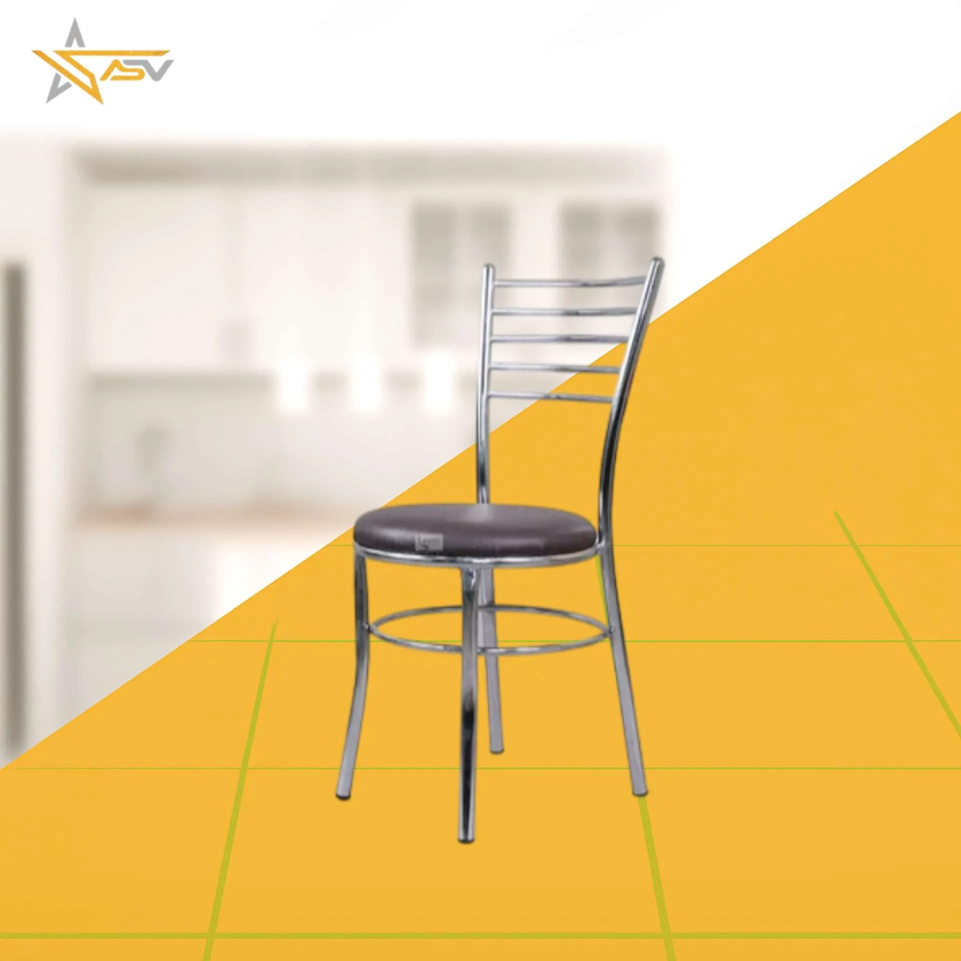 SS Slatted Back Chair with Black Square Cushion